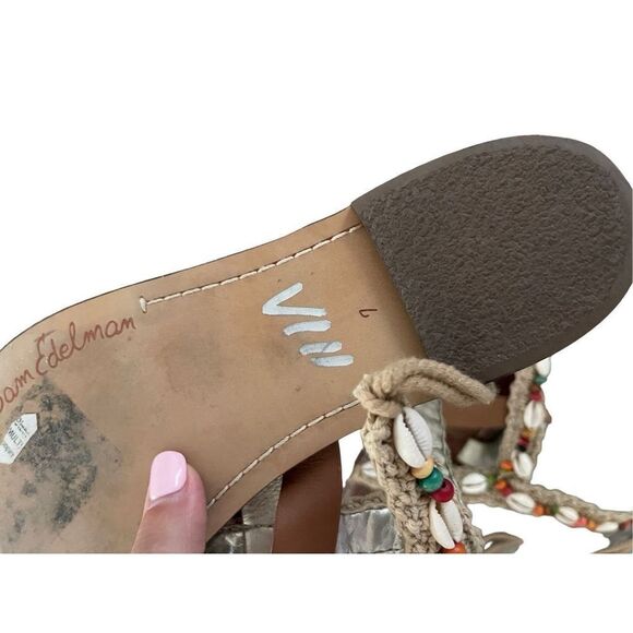 Sam Edelman Womens Tan Cream Leather Boho Gerome Beaded Seashell Sandal Size 7 - Picture 4 of 9